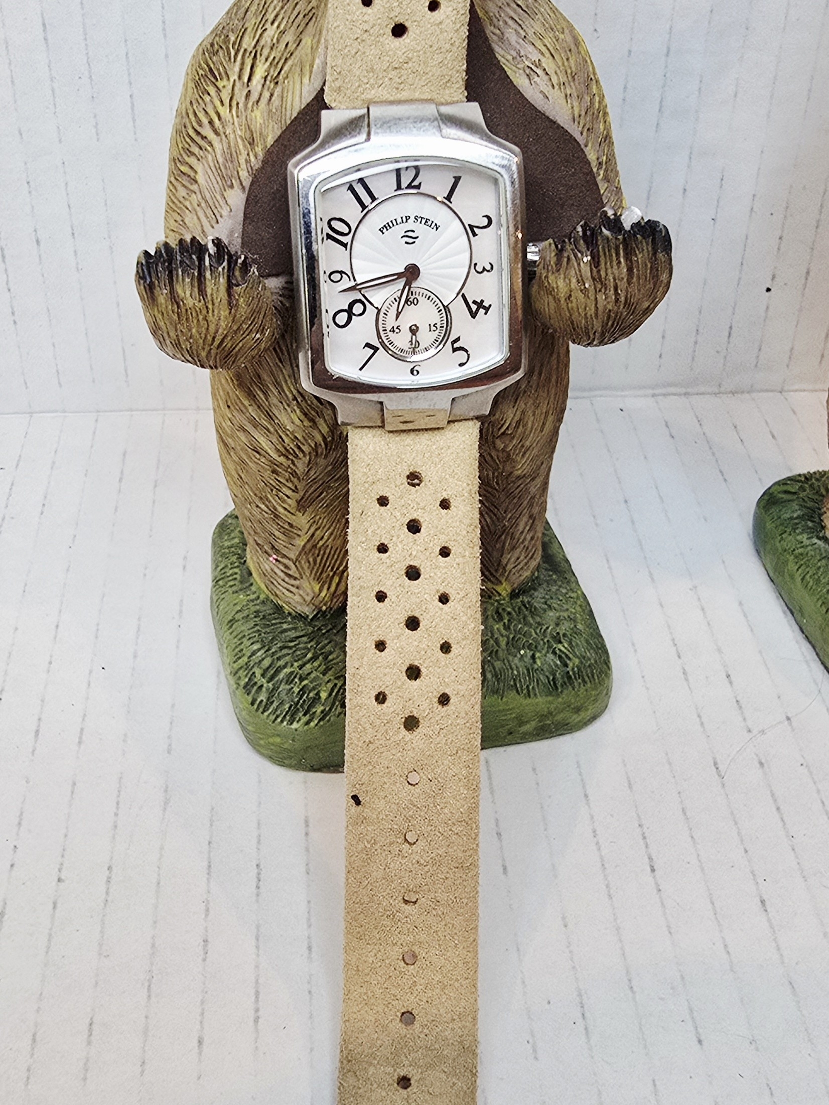 Philip Stein Classic Square Watch With Beige Leather Strap